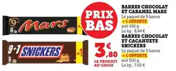 Bi1 Barres chocolat et caramel mars / barres chocolat et cacahuete snickers offre