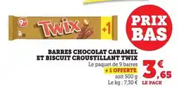 Bi1 Twix - barres chocolat caramel et biscuit croustillant offre
