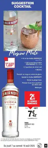 Promocash SMIRNOFF RED Vodka offre
