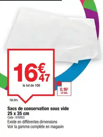 Promocash Sacs de conservation sous vide offre