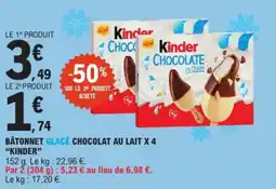 E.Leclerc Bâtonnet glacé chocolat au lait x 4 kinder offre