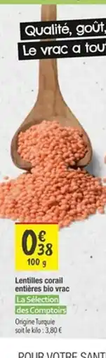 Les Comptoirs de la Bio Lentilles corail entières bio vrac offre