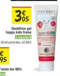 Les Comptoirs de la Bio LOGODENT Dentifrice gel happy kids fraise offre