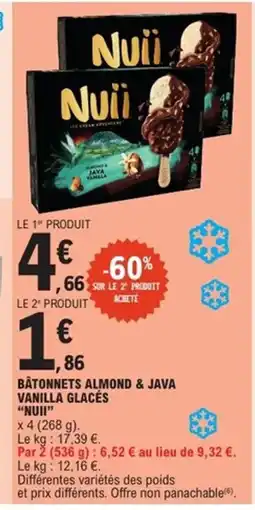 E.Leclerc Express NUII Bâtonnets almond & java vanilla glacés offre