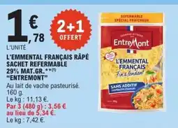 E.Leclerc Express ENTREMONT L'emmental français rapé sachet refermable 29% mat.gr. offre