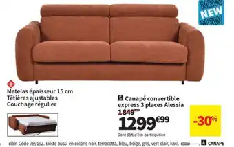 Conforama Canapé convertible express 3 places Alessia offre