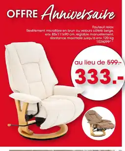 Möbel Martin Fauteuil relax Revêtement microfibre en brun ou velours côtelé beige offre