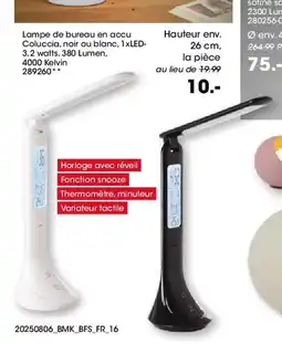 Möbel Martin Lampe de bureau en accu Coluccia, noir ou blanc offre