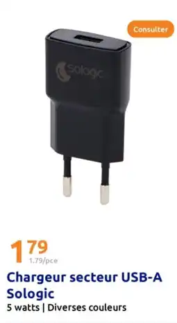 Action SOLOGIC Chargeur secteur USB-A offre