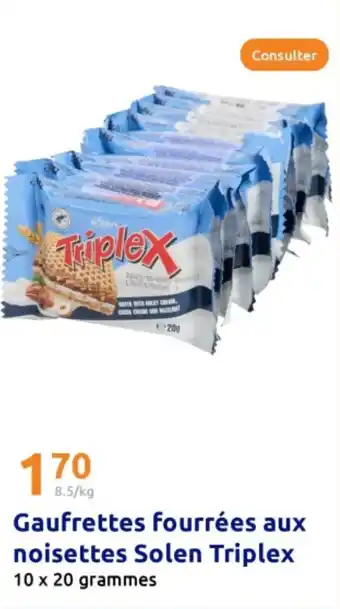 Action TRIPLEX Gaufrettes fourrées aux noisettes Solen offre
