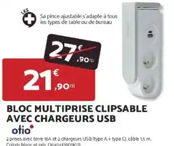 Bricomarché Bloc multiprise clipsable avec chargeurs usb offre
