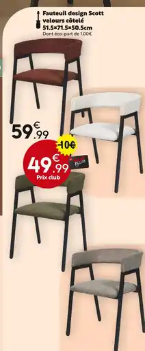Maxi Bazar Fauteuil design Scott velours côtelé offre