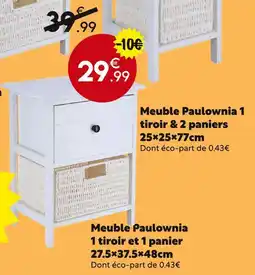 Maxi Bazar Meuble Paulownia 1 tiroir et 1 panier offre