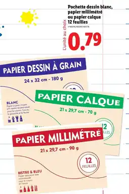 Lidl crelando Pochette dessin blanc, papier millimétré ou papier calque 12 feuilles offre