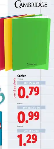 Lidl Cambridge Cahier offre