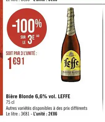 Casino Supermarchés Biére Blonde 6,6% Vol. Leffe offre