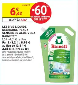 Intermarché Lessive liquide recharge peaux sensibles aloe vera rainett offre