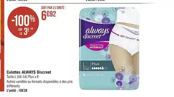 Casino Supermarchés Culottes Always Discreet offre