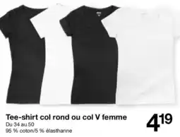 Zeeman Tee-shirt col rond ou col V femme offre