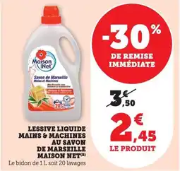 Bi1 Lessive liquide mains & machines au savon de marseille maison net offre