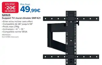Costco Sanus Support TV mural étirable SMF421 offre