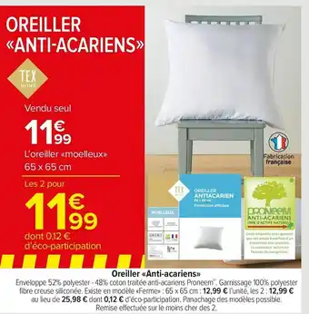 Carrefour Market Tex oreiller «anti-acariens» offre