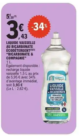 E.Leclerc LIQUIDE VAISSELLE AU BICARBONATE ÉCODÉTERGENT offre