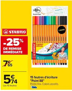 Carrefour STABILO 15 feutres d'écriture "Point 88" offre
