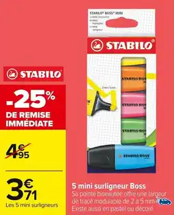 Carrefour STABILO 5 mini surligneur Boss offre