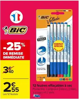 Carrefour BIC 12 feutres effaçables à sec offre