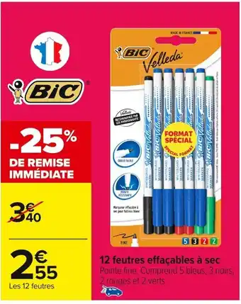 Carrefour BIC 12 feutres effaçables à sec offre