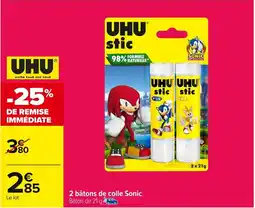 Carrefour UHU 2 bâtons de colle Sonic offre
