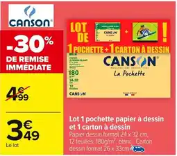 Carrefour CANSON Lot 1 pochette papier à dessin et 1 carton à dessin offre