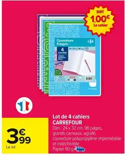 Carrefour Lot de 4 cahiers carrefour offre