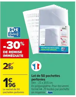 Carrefour OXFORD Lot de 50 pochettes perforées offre