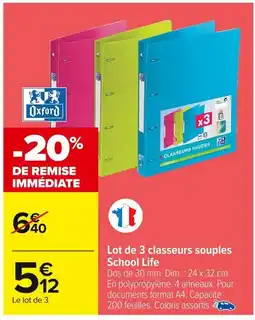 Carrefour OXFORD Lot de 3 classeurs souples School Life offre