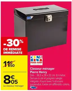 Carrefour Classeur ménager Pierre Henry offre