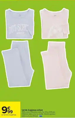 Carrefour Le lot de 2 pyjamas offre