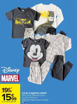 Carrefour MARVEL Lot de 2 pyjamas enfant offre