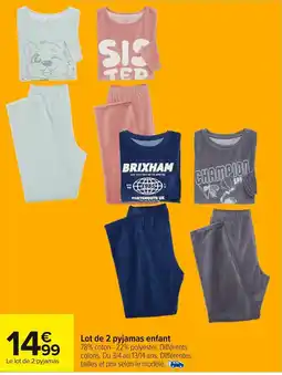 Carrefour Lot de 2 pyjamas enfant offre