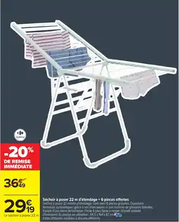 Carrefour Séchoir à poser 22 m d'étendage + 6 pinces offertes offre