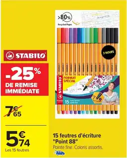 Carrefour STABILO 15 feutres d'écriture "Point 88" offre