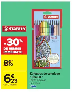 Carrefour STABILO 12 feutres de coloriage Pen 68" offre