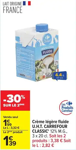 Carrefour Crème légère fluide U.H.T. carrefour classic' offre