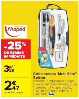 Carrefour MAPED Coffret compas "Métal Open" 9 pièces offre