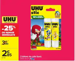 Carrefour UHU 2 bâtons de colle Sonic offre