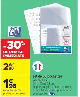 Carrefour OXFORD Lot de 50 pochettes perforées offre