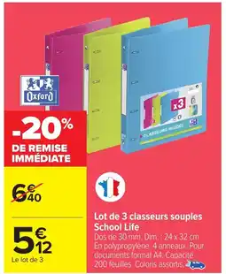 Carrefour OXFORD Lot de 3 classeurs souples School Life offre