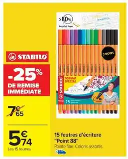Carrefour 15 feutres d'écriture Point 88 offre