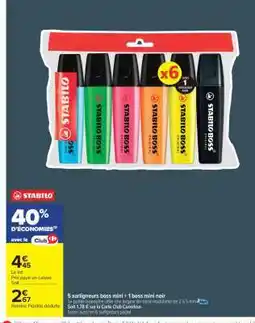Carrefour 5 surligneurs boss mini + 1 boss mini noir offre